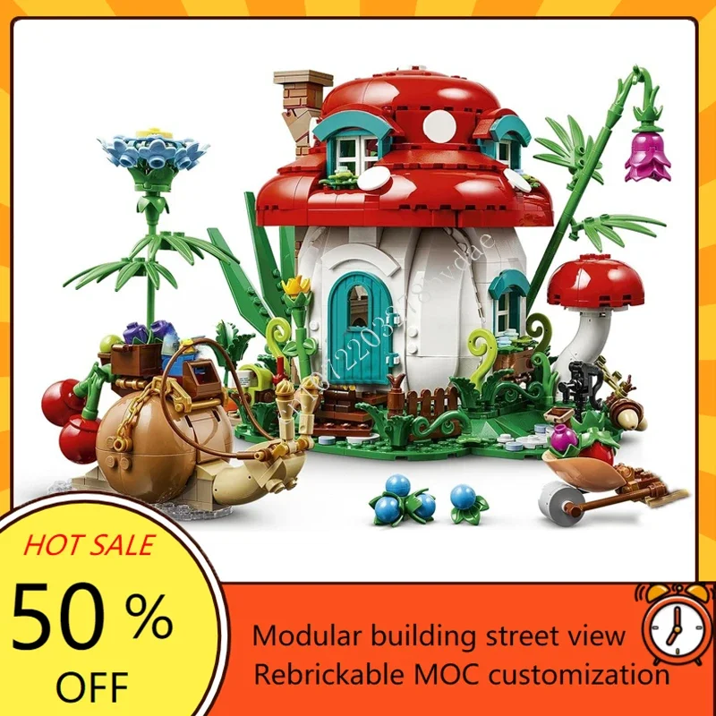 Model Kit House - 964PCS 버섯집 모듈형 MOC 창의적인 스트리트