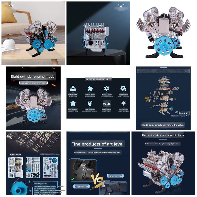 Model Kit Engine V8 - DIY 3D 기계식 V8 엔진 금속