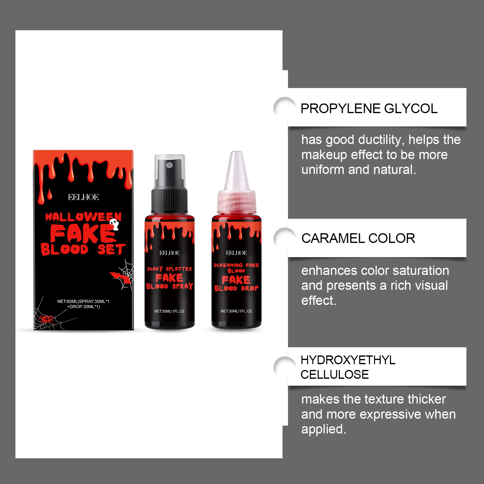드롭스&스프레이가 포함된 3PCS 할로윈 가짜 피 세트 - Wash Effect Set 리뷰 및 가격
