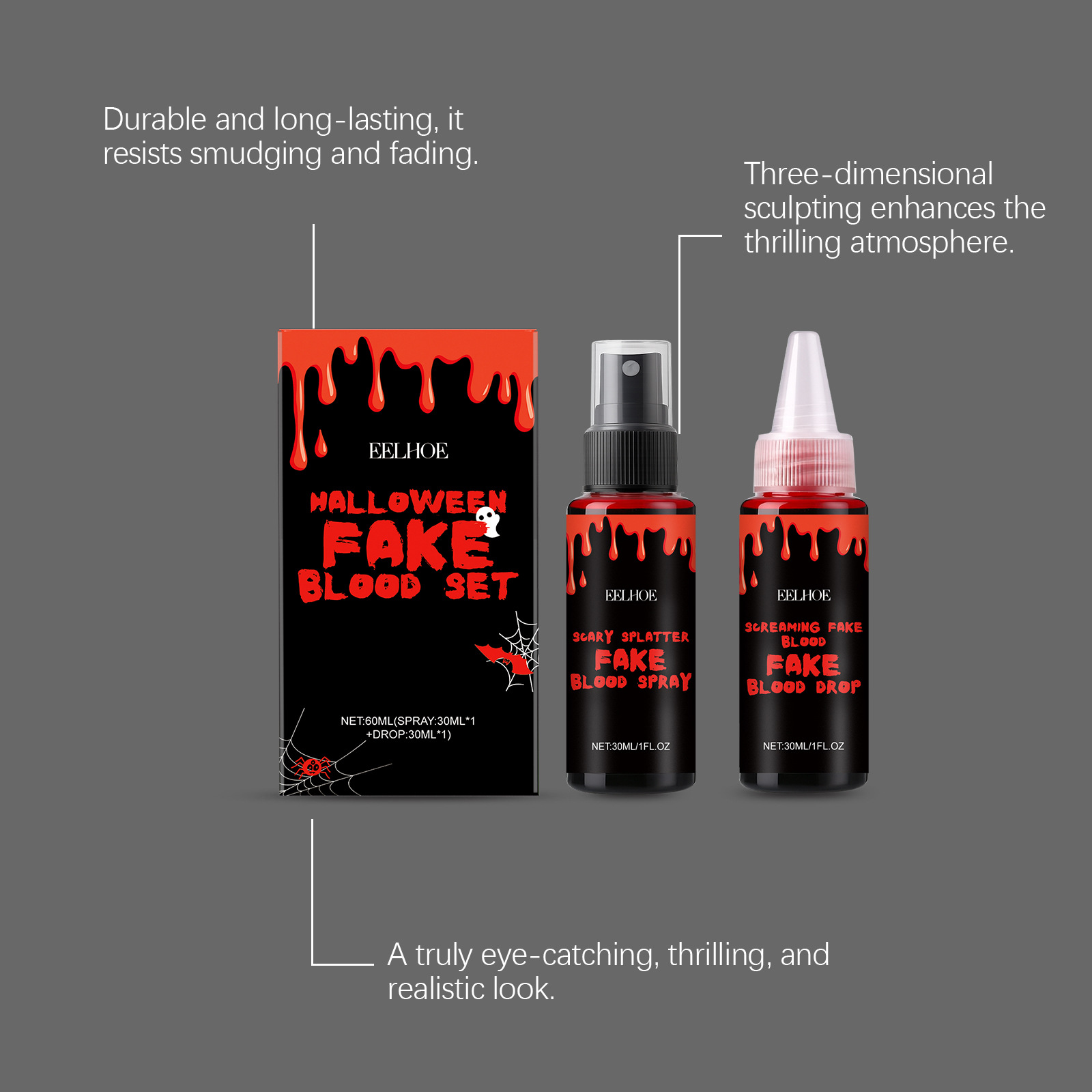 드롭스&스프레이가 포함된 3PCS 할로윈 가짜 피 세트 - Wash Effect Set 리뷰 및 가격