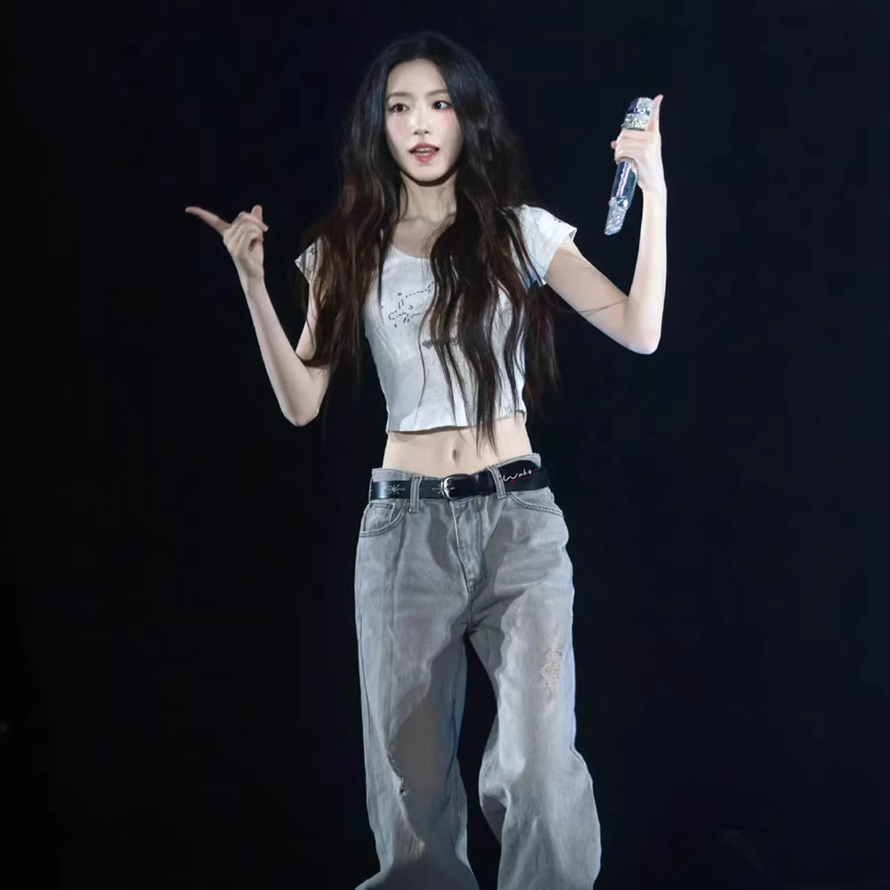 슬리밍 효과 워싱 데님 U넥 프린트 티셔츠와 청바지 투 - Wash Effect Set 리뷰 및 가격
