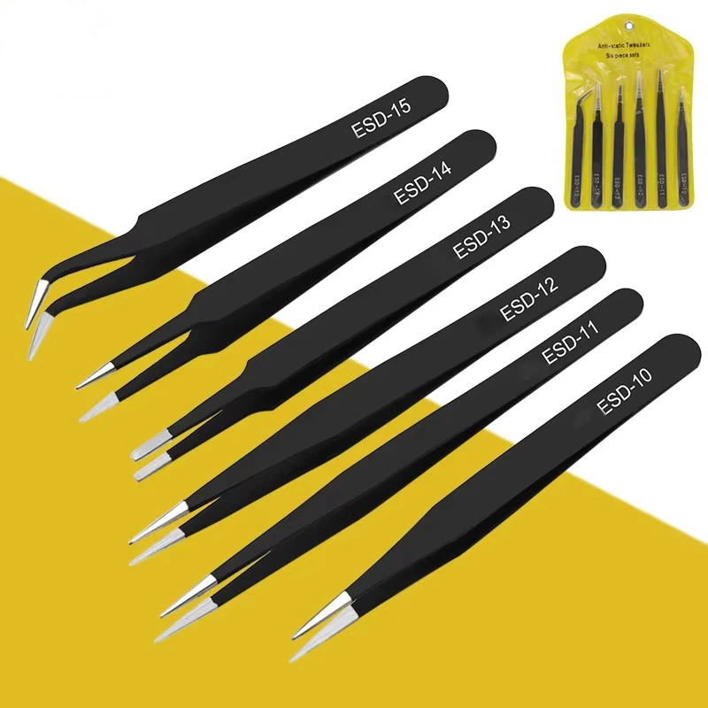 6pcs 정전기 방지 스테인레스 스틸 핀셋 세트 수리  - Model Kit Tweezers 리뷰 및 가격